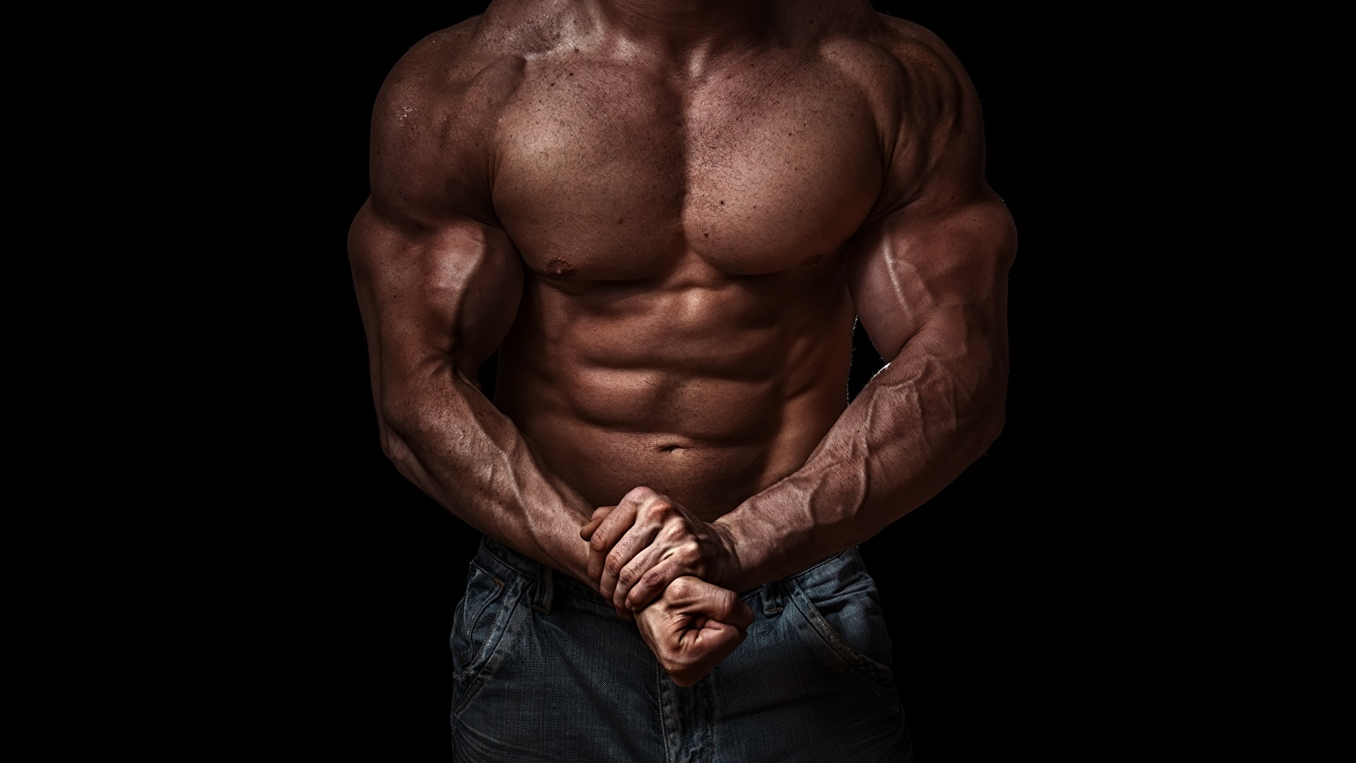 Bodybuilding Muscle Hands Belly Black background 562695 1920x1080